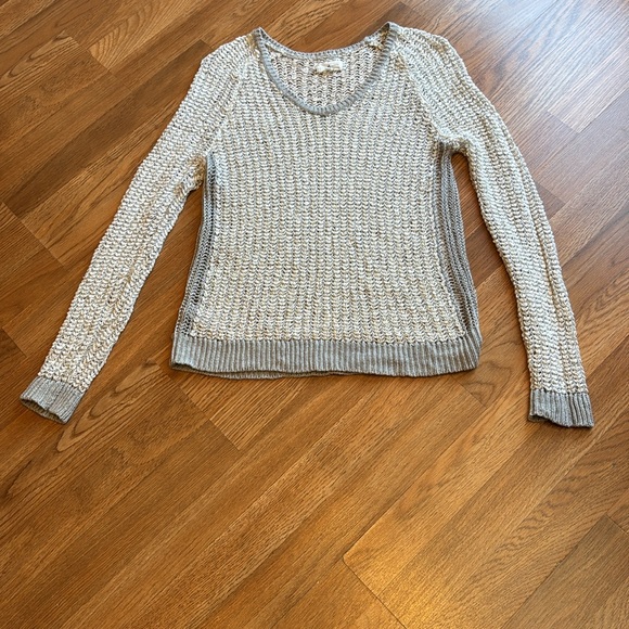 Lou & Grey long sleeve crochet cream with gray trim sweater. Size S. - Picture 6 of 17